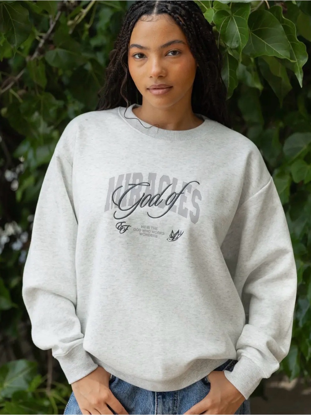 Miracles of God Script Light Gray Crewneck Sweatshirt